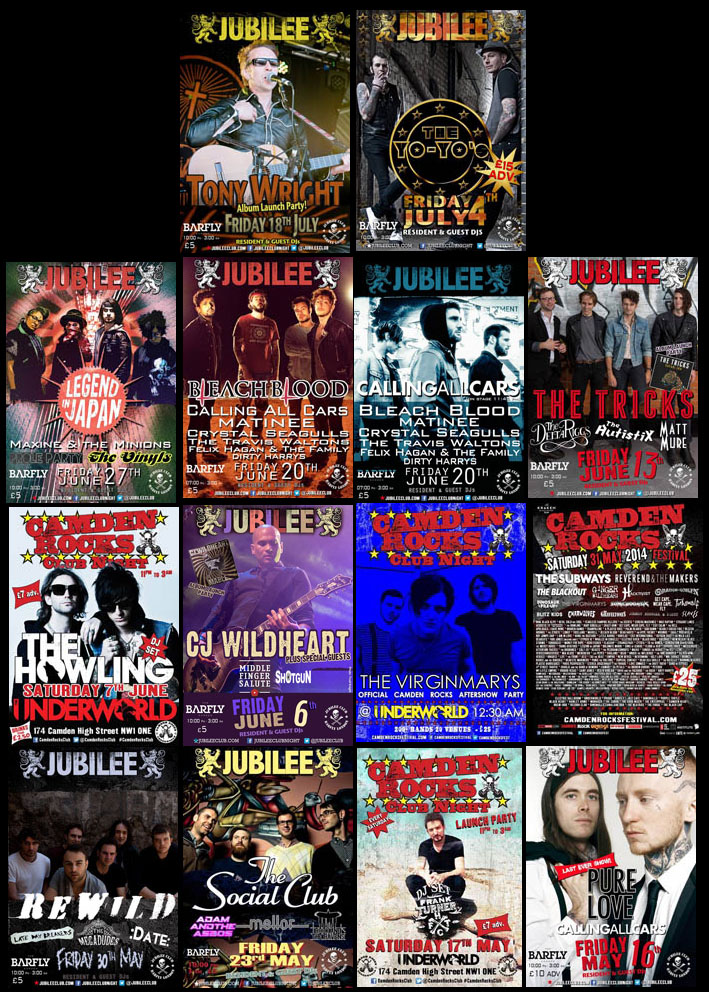 Camden Rocks Jubilee Club Night Posters and flyer design by sophie lo